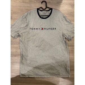 Tommy Hilfiger Mens XXL Heather Gray Navy Ringer Logo T-Shirt Short Sleeve Tee